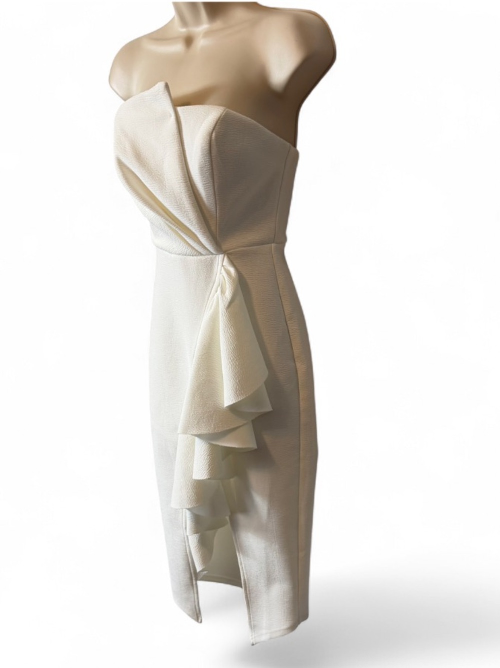 Billy J White Strapless Asymmetrical Ruffle Midi Dress, Women's Size 6 - Picture 5 of 13
